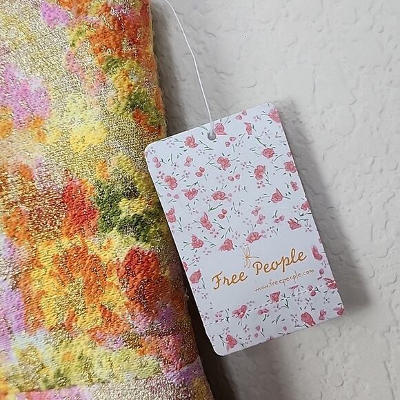 NWT Free People Metallic Gold Shimmer Floral Baroque Dress - Picture 4 of 9